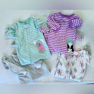 Carter’s Baby Girls Fleece Sleepers Lot Size 12M – 4-Pack Footed Zip Pajamas